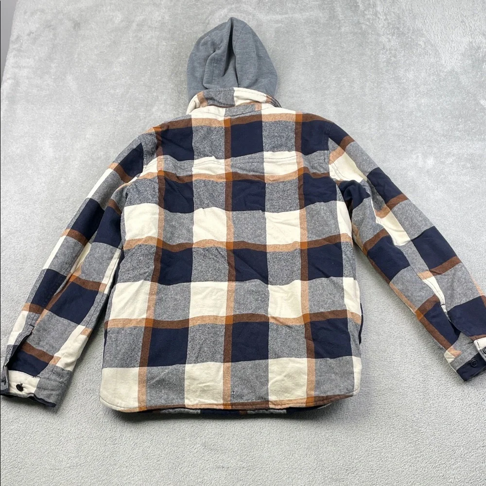 Levi S Men's Plaid Sherpa‎ Lined Flannel Jacket with Hood Missing Button Shacket